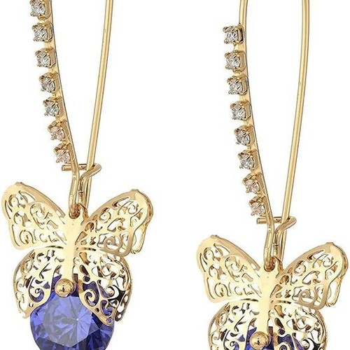 Betsey Johnson CZ Butterfly Dangle Earrings Amethyst Colored CZ Stone Accents - Picture 2 of 6