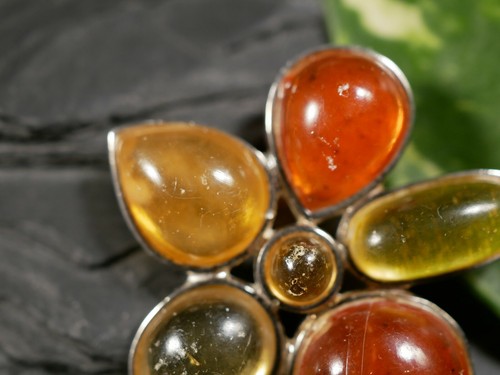Toller 925 Silber Anhänger TAU Blume Gelb Orange Grünlich Bunt Bernstein Imitat - Bild 5 von 9