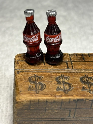 Great Pair of 2 Miniature 1 INCH Coca Cola Advertising Bottles VTG ORIGINAL USA