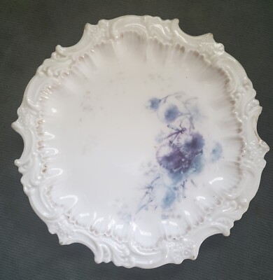 Early T&V France Souvenir Plate Ovington Bros Heavy Relief Blue Floral Design