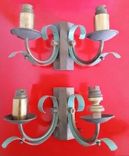 Paire d'appliques anciennes métal doré et patine verte DLG LELEU, POILLERAT  C37