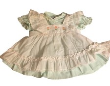 Vintage Baby Girl Green Dress White Pinafore Cradle Togs 12 Months Approx.