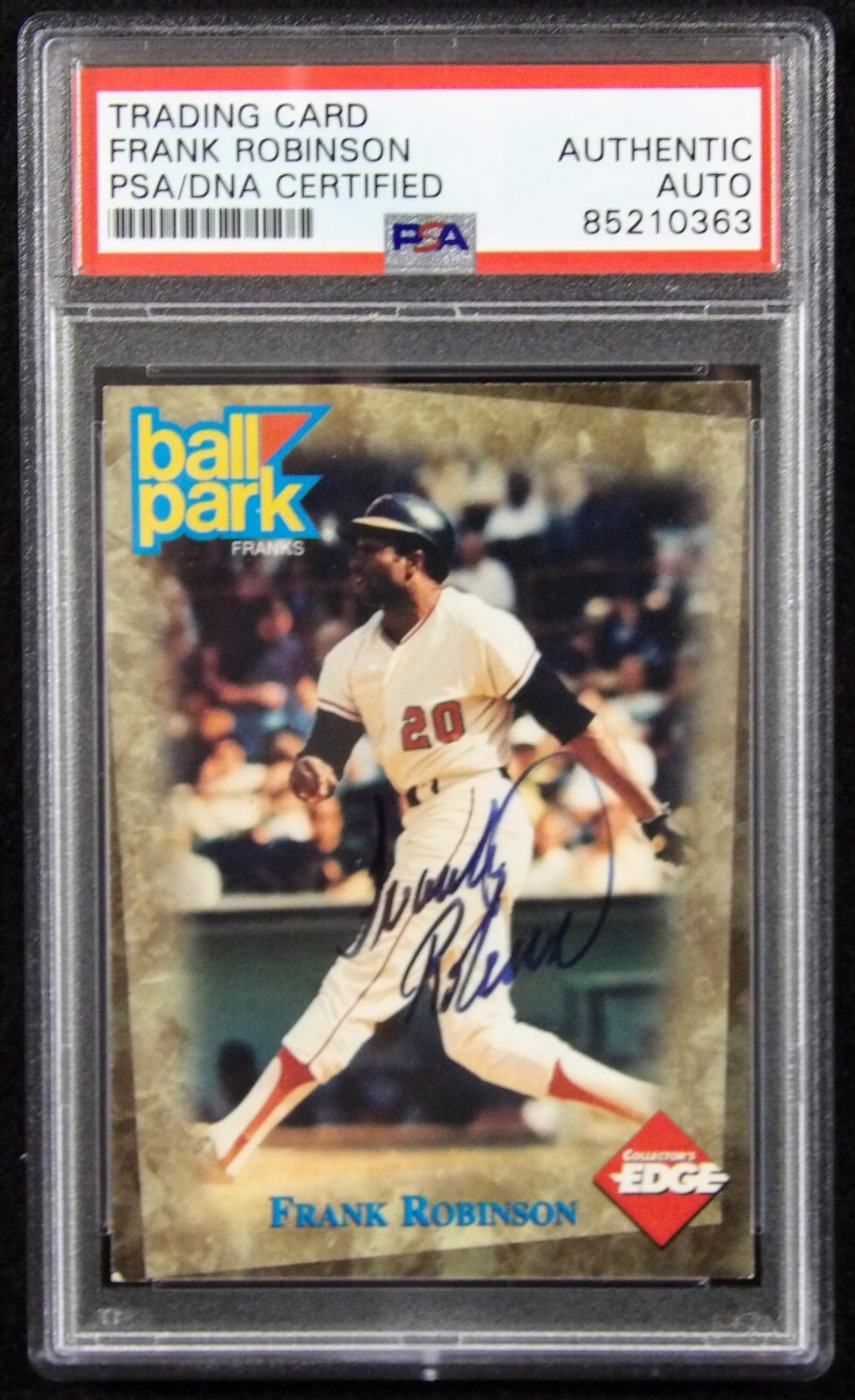 Frank Robinson Autographed Signed 1995 Collector's Edge Ball Park Franks Card PSA Authentic 