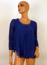 Blue Chiffon Long Sleeve Shirt Casual Top Blouse Size Small
