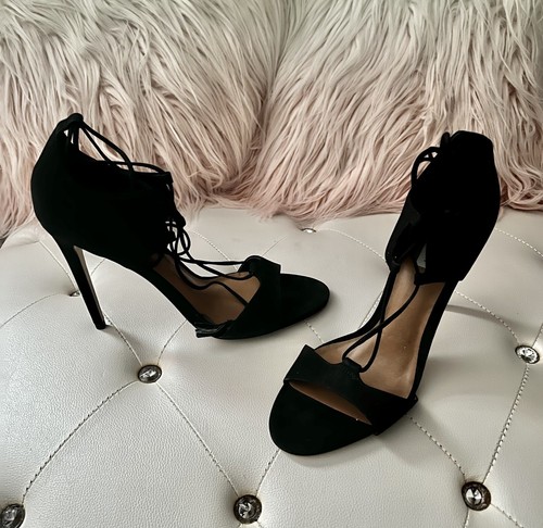 NEW Steve Madden Sanibell Black Nubuck Open Toe Ankle Wrap Heels Sz 11M $109.95 - Picture 4 of 12