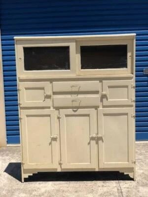 Retro 1940s Kitchen Cabinet Pantry Sliding Glass Door Sideboard Pantry Sliding Glass Door Sideboard