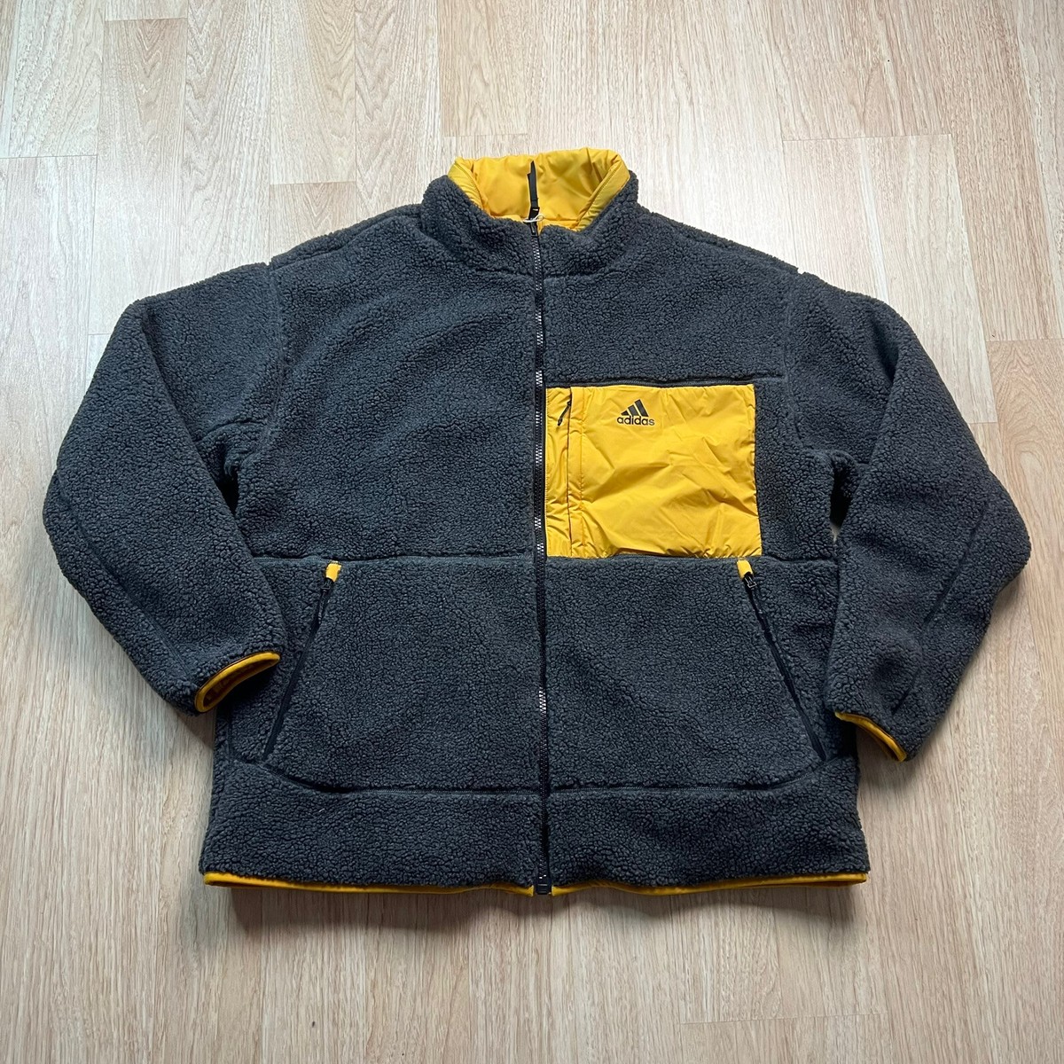 Adidas Sherpa Reversible Quilted Jacket Yellow GF0053 Men Size XL