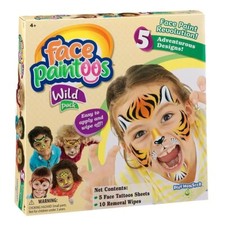 Kids Birthday Party Face Design Tattoos Paintoos Face Paint Wild Pack 5 Sets NIB
