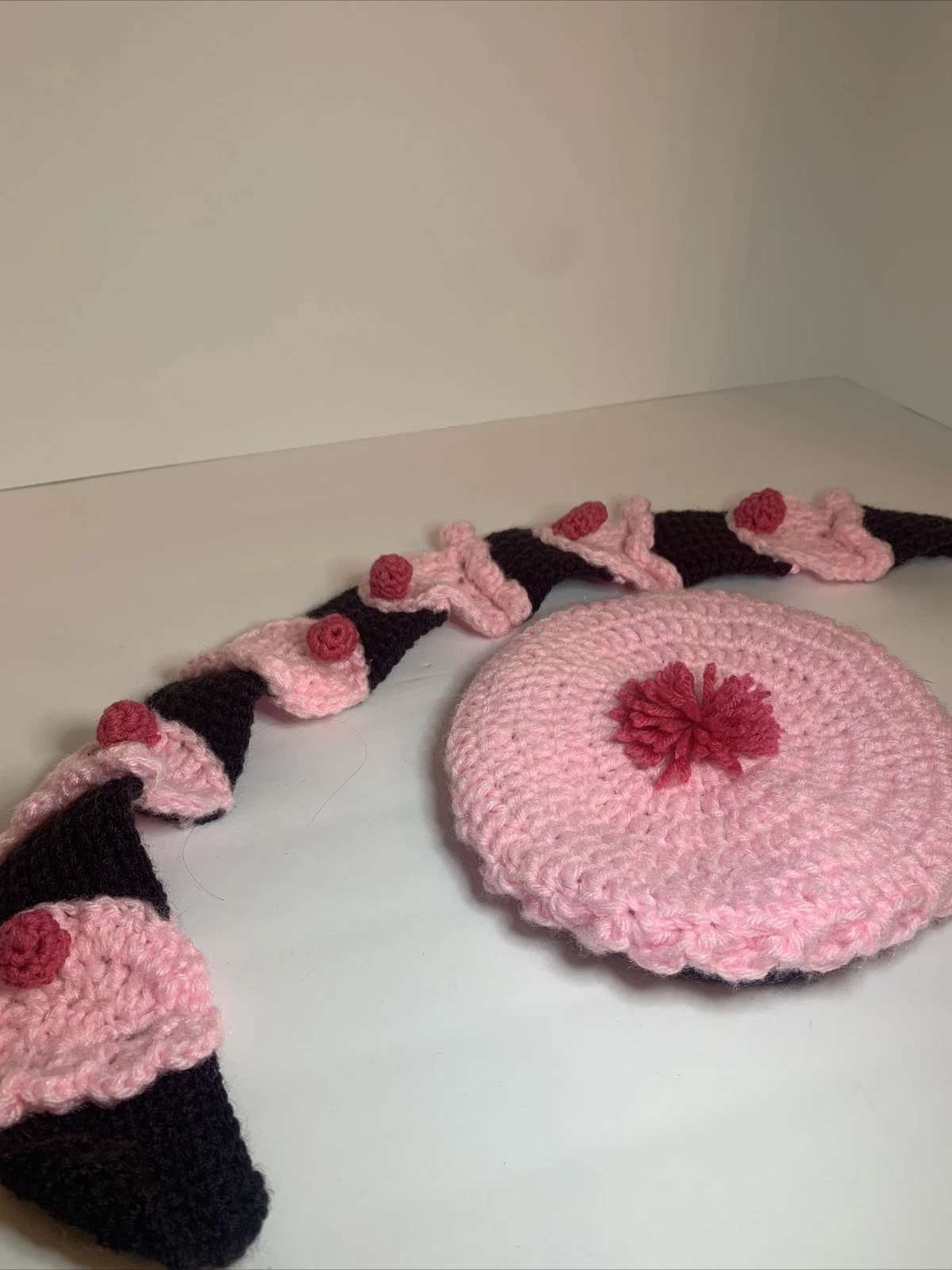Handmade 12m-2t Knit Cupcake Hat And 27” Scarf For Baby Costume Outerwear