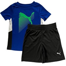 Puma Toddler Boys T-Shirt Shorts Sporty Outfit Set Size 2T Black Blue Green