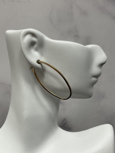 14K Yellow Gold 40x20mm Large Oval Hoop Earrings, 1.7mm Thick, Thin Hoops - Picture 7 of 17