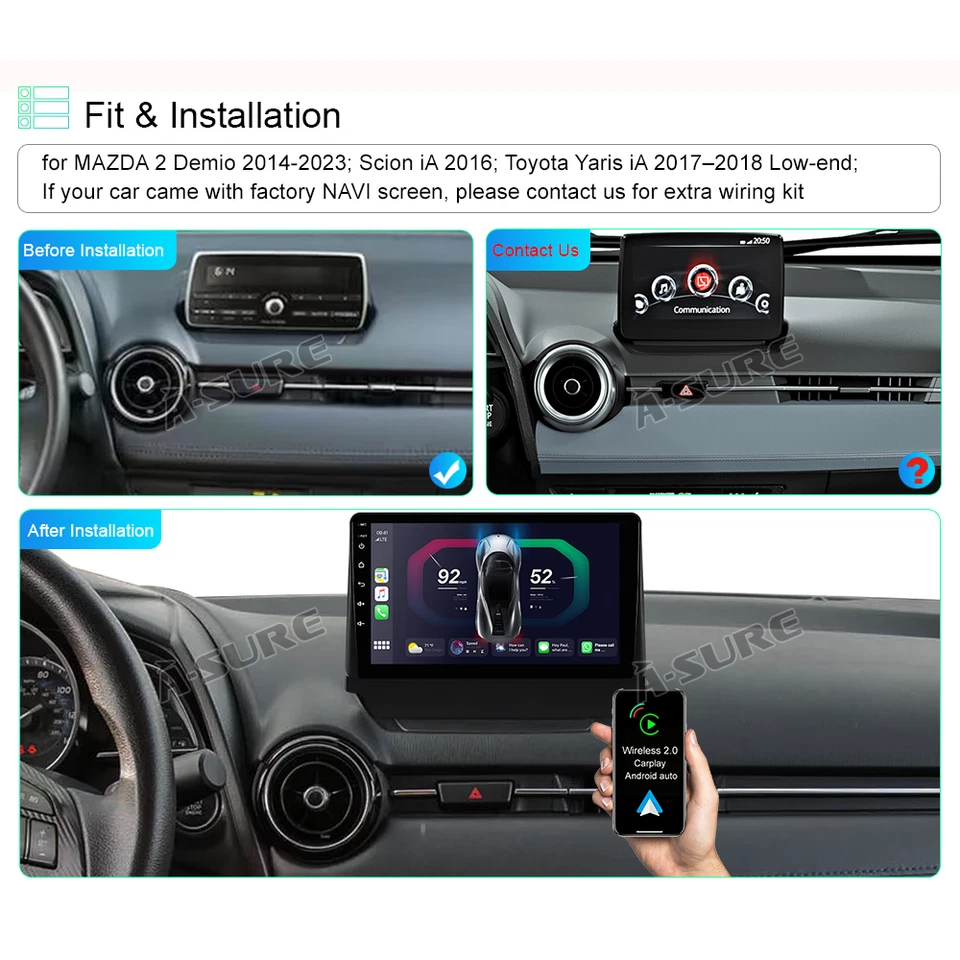 For Toyota Yaris iA 2017 2018 32GB Android 13 Car Stereo Radio Wireless Carplay - Image 3 of 4