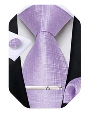 Mens Tie Silk Plaid Striped Necktie and Pocket Square Cufflinks Tie Clip Set ...