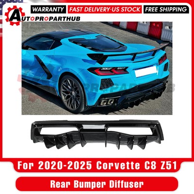Rear Bumper Diffuser For 2020-2025 Corvette C8 Z51 Shark Fin Style Black