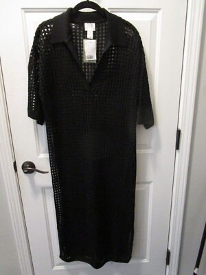 H&M CROCHETED V-NECK BLACK S/S DRESS  SIZE LARGE NEW
