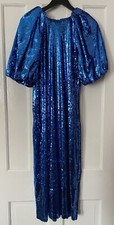 NEW MANGO blue sequin dress with puff sleeves sz.14