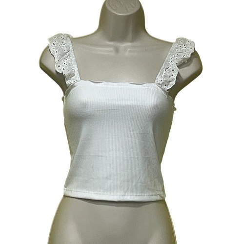 Good Luck Gem Eyelet Trim Tank Top In Off White, XS eBay