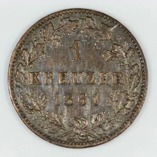 1861 GERMAN STATES BAVARIA 1 KREUZER UNC Z304