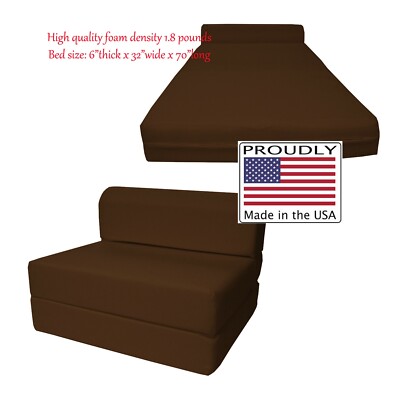 Twin Flip Chair Folding Foam Beds, Portable Sofa Bed, Couch 6x32x70, Brown
