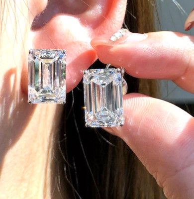 RARE 16Ct Treated Certified Off White Diamond Solitaire Stud Earrings,925 Silver