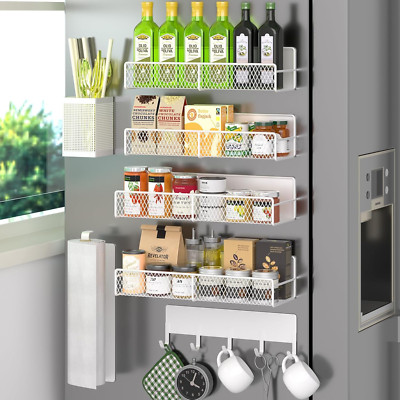 Magnetic Spice Rack For Refrigerator 7 Pack Metal Magnetic Shelf White Moveable