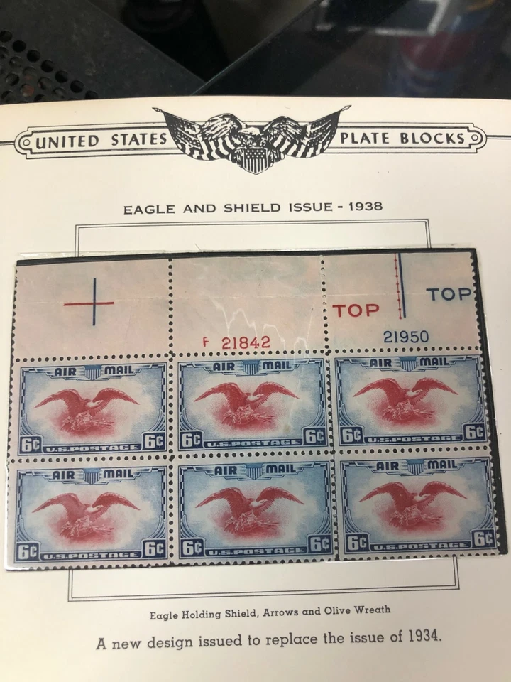 1938 U.S. CLASSIC AIRMAIL 6c Eagle Plt#Blk of 6 w Imp Sc#C23 M/NH/OG* SCARCE! - Image 3 of 4