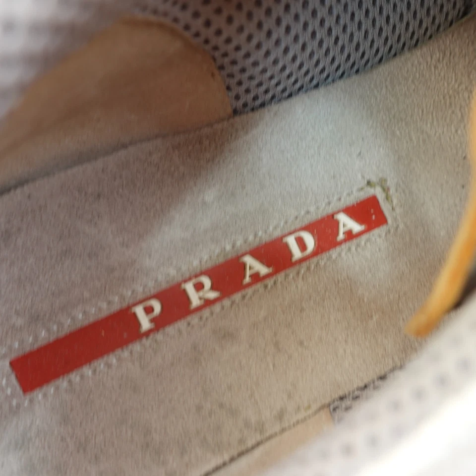Prada Italian Trainers Women 37 White Leather Taupe Suede Oxford ITALY DEFECTS - Image 4 of 4