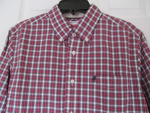 NWT Men's STAFFORD PREP Cotton Red PLAID DRESS SHIRT size Small Long Sleeve - Picture 2 of 6