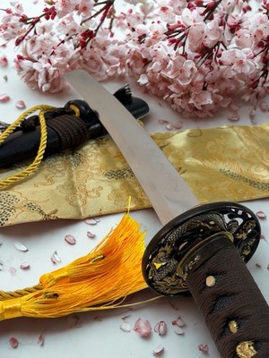 Hanbon Forge 21-Inch 1095 Carbon Steel Tanto Dagger Clay Tempered Dragon *SHARP*