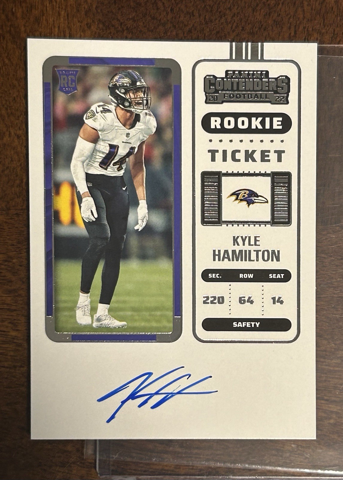2022 Panini Contenders Kyle Hamilton Rookie Ticket Auto RC #128 Baltimore Ravens