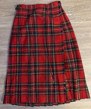 Pure Wool Made in Scotland Woman's Tartan Plaid Kilt Size 12 w/ Leather Straps