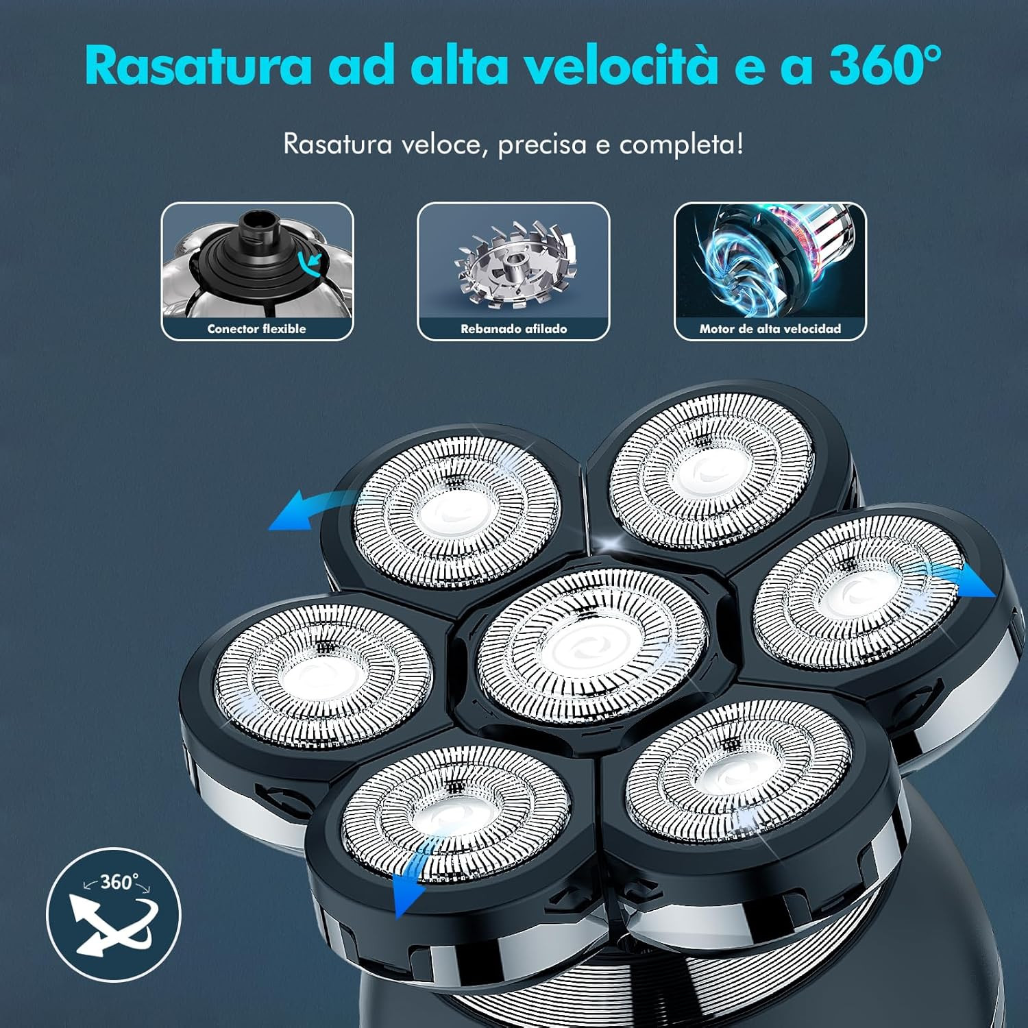 Rasoio Professionale Testa Calva 7D | 6 in 1 Rasoio Barba e Capelli - 3