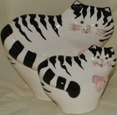 Vintage 1991 Albert E Price Keramik Katzen Figuren Set - 90er Postmodern Paar
