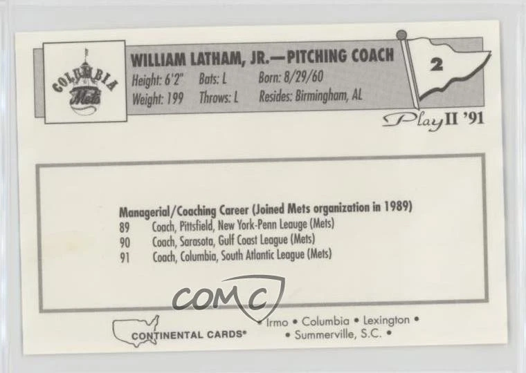 1991 Play II Columbia Mets Bill Latham #2 - Image 2 of 2