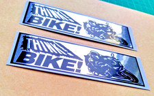 Think Bike Set of 2 Motorcycle Safety Stickers  ? Chrome Vinyl Thermal Print