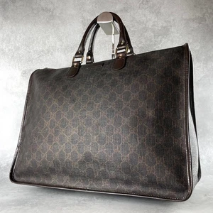 Sac à main fourre tout GUCCI GG cuir PVC noir marron du Japon 0064777K authentique