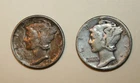 Two Mercury Dimes--1937 and 1945-- 90% Silver