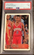 1996-97 Topps Allen Iverson #171 Rookie Card PSA 7 NM Philadelphia 76ers!. rookie card picture