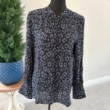 Joie Tarianna Leopard Print Button Down Blouse Womens Size Small Midnight Blue