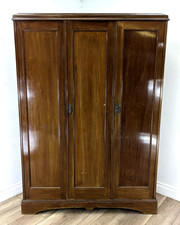 WARDROBE 3 Door Vintage Mahogany Shelves Drawers Hook Hanging Rail FREE DELIVERY