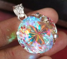 77.50 Ct Natural Rare Mystic Topaz Pendant Multi-Color 925 Solid Silver Gemstone