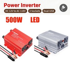500W Power Inverter DC 12V to 120V AC Car Adapter LED 2USB 2AC Red/Black Laptop