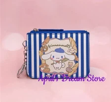 Cinnamoroll Bakery Dark Blue Striped ID Cardholder Coin Purse Keychain Wallet