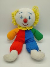 EDEN Vintage 12" Plush Baby Clown Doll Color Block Yarn Hair Terry Cloth Body