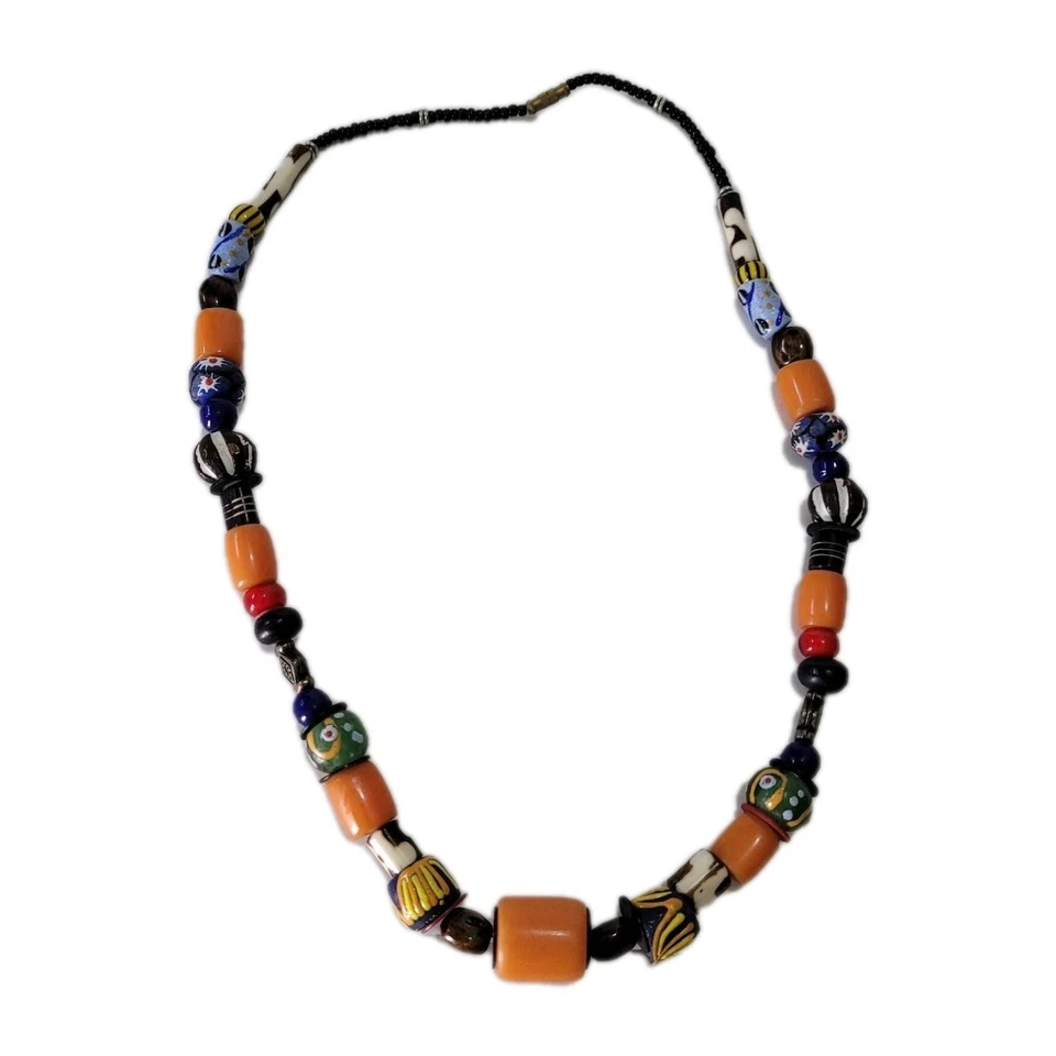 Necklace Old North African Handmade Glass,Trade, Multico Resin Amber Beads 21" - Image 3 of 4