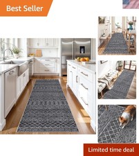 Versatile 2' x 8' Washable Non-Slip Black Runner Rug: Moroccan Design Elegance