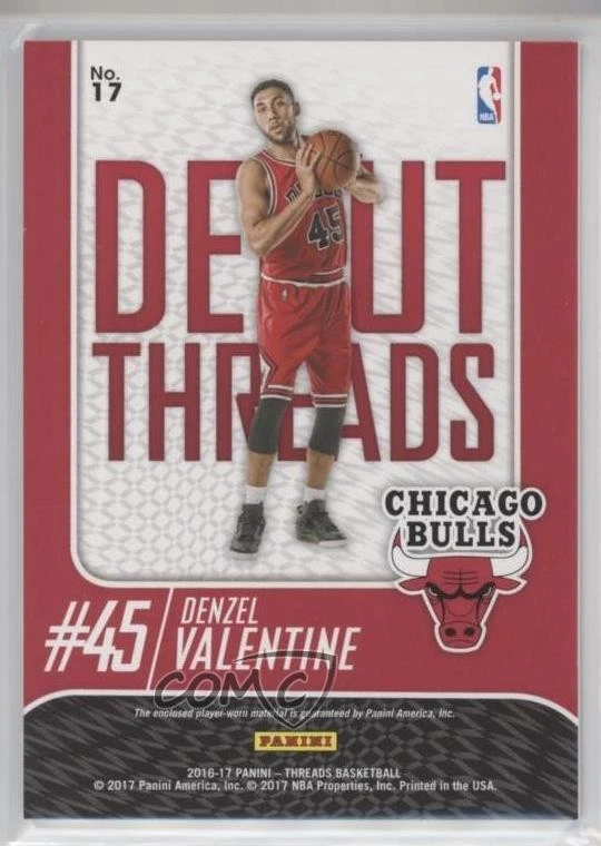 2016-17 Panini Threads Debut Threads Denzel Valentine #17 Rookie RC - Image 2 of 2
