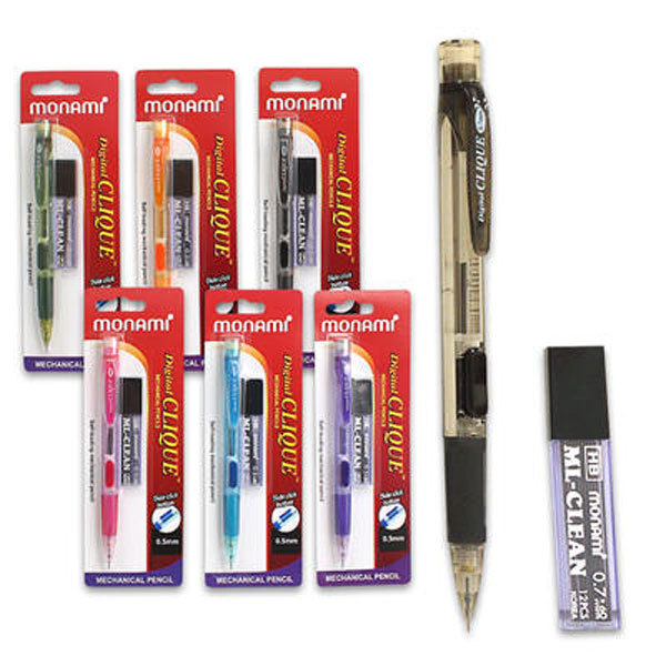 MonAmi Digital Clique Mechanical Pencil 0.7 mm + 12 pc Lead Assorted
