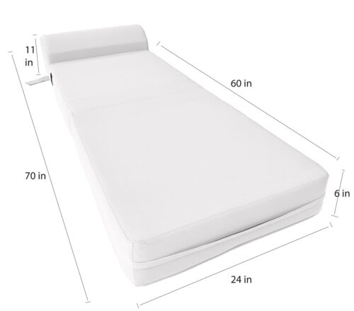 Poltrona Letto Pieghevole in Schiuma Bianca, Cuscino Divano Letto Portatile 6 x 24 x 70 - Foto 4 di 7