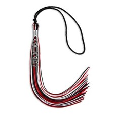 Endea Graduation Black/Red/White Mixed Color Tassel Silver Stacked Date
